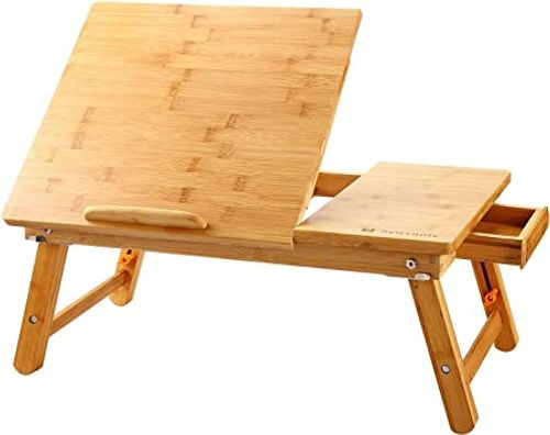 Nnewvante Bamboo Bed Tray Adjustable Laptop Desk
