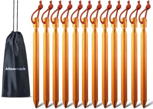 One tech Pack of 12, 7075 Aluminum Outdoors Tent Stakes Pegs